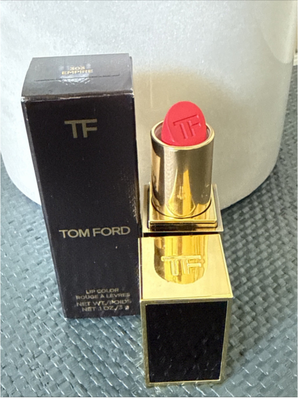 Tom Ford Lip Color 303 EMPIRE Lipstick Full Size 0.10 oz. NIB Lux Deep Red Color